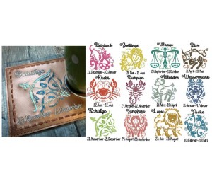 Stickserie - ITH Mug Rugs Zodiac Sternzeichenmotive Vollstick